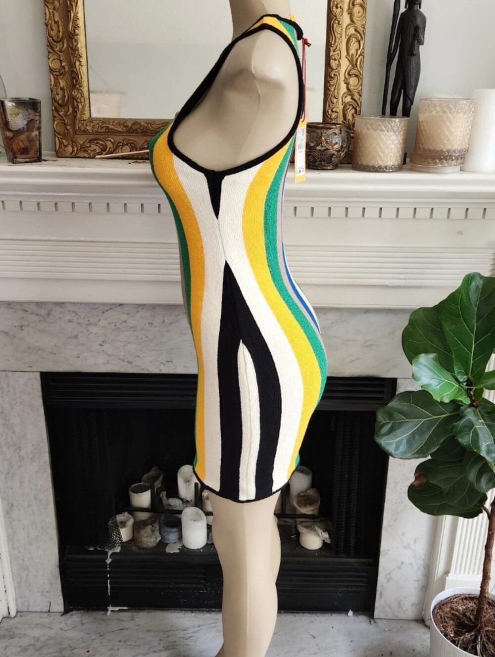 Simon Miller Mango Blue Striped Dress Green White Mini Stretch Terry Size 8 - Picture 4 of 9